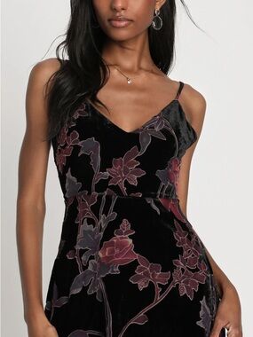 Lulus I Love You Amore Black Floral Velvet Tiered Maxi Dress
